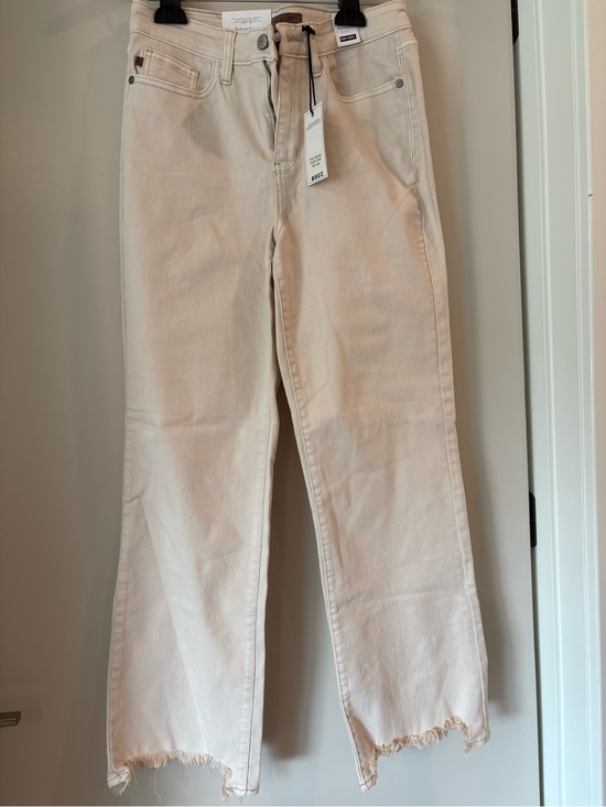 Judy Blue Denim - Judy Blue Cream Straight Fit Jeans with Frayed Hem